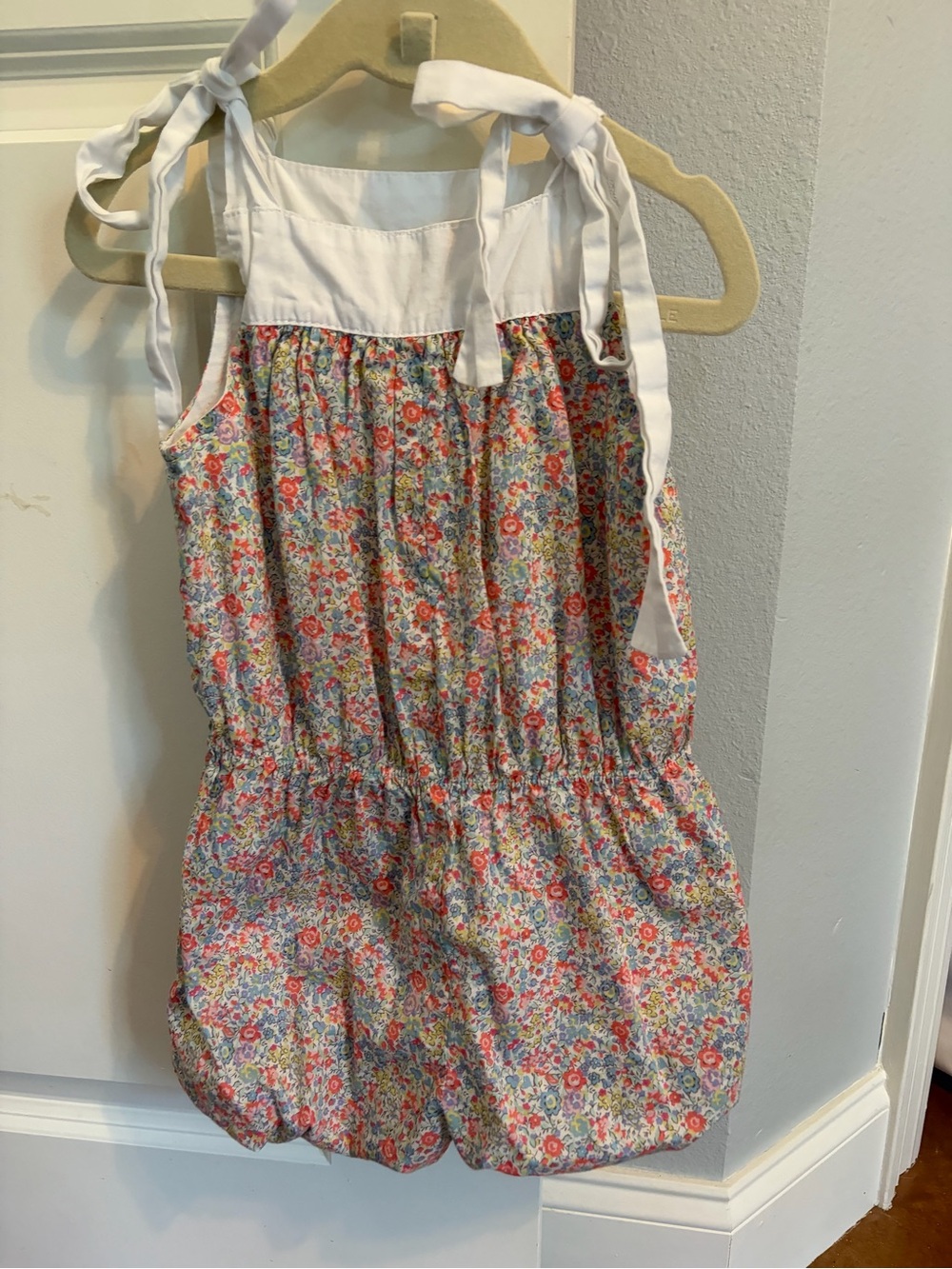 Floral Bubble Romper with White Tie Straps for Kids